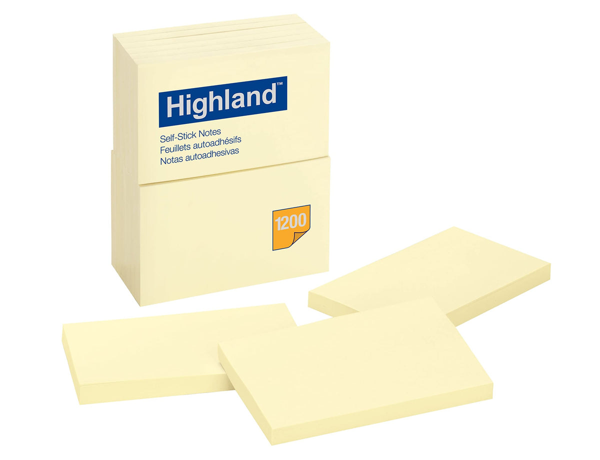 Highland Self Stick Note 6559, 3.3" x 10.2", 12 Count