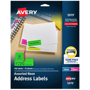 Avery Label 5979, 1 in. x 2-5/8 in., 450 Count