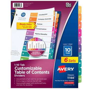 Avery Binder Divider 11188, 10 tabs, 6 Count