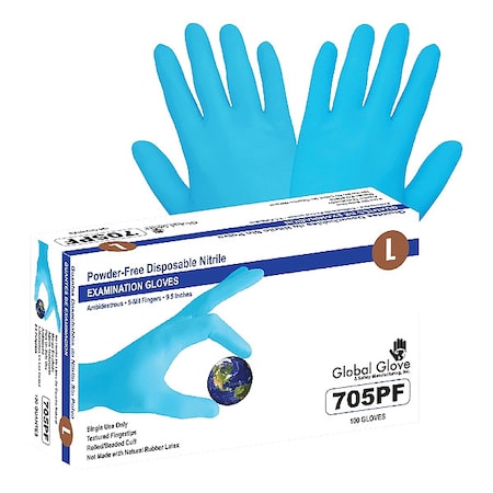 Global Glove & Safety 705PF-L Disposable Gloves, 5 mil, Nitrile