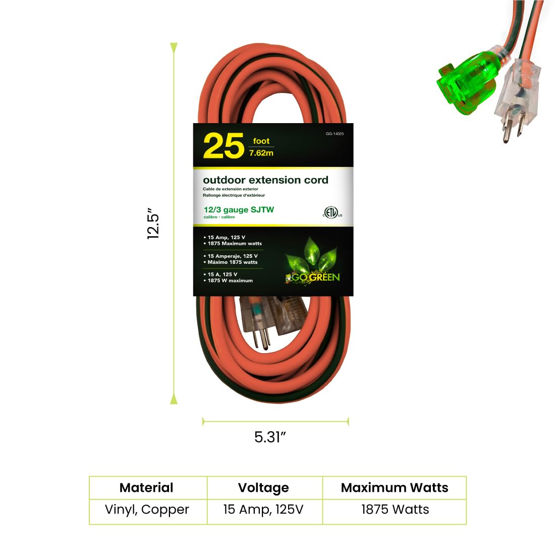 Power By GoGreen Power Cord GG-13725, 25 ft – view 2