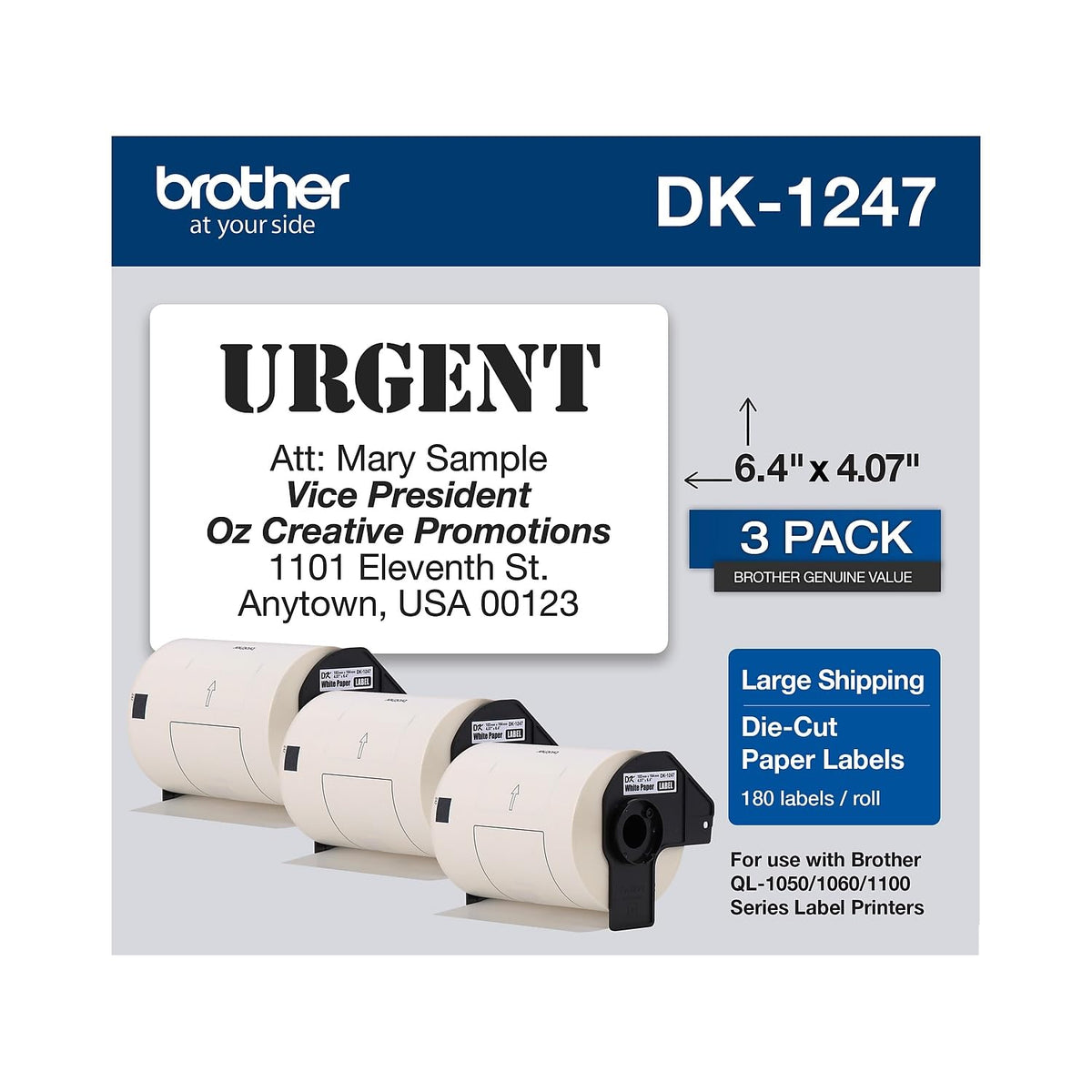 Brother Label DK-12473PK, 3 Rolls, 540 Count