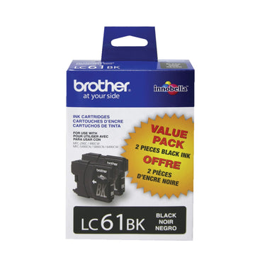Brother Inkjet Printer Ink LC61BK, 450 Pages, 2 Count