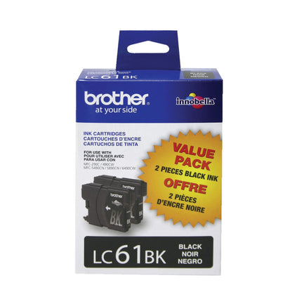 Brother Inkjet Printer Ink LC61BK, 450 Pages, 2 Count