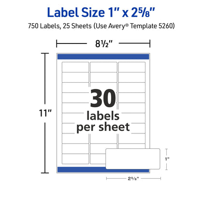 Avery Label 5260, 1" x 2 5/8", 750 Count – view 7