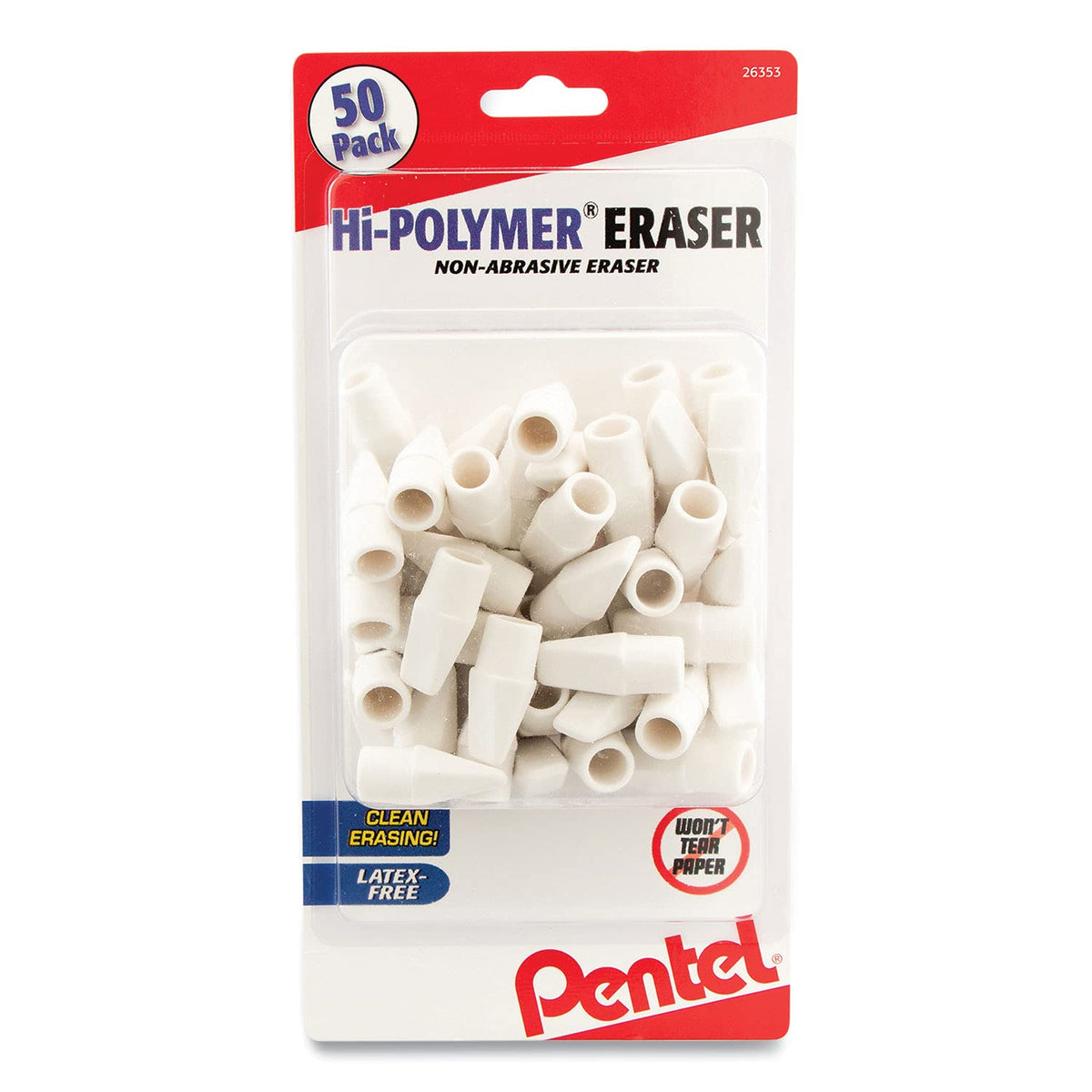 Pentel Eraser ZEH02BP50, 50 Count