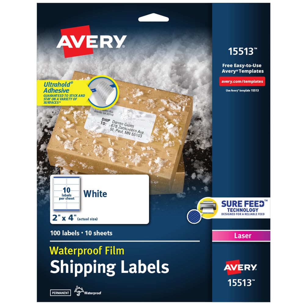 Avery Label 15513, 2" x 4", 100 Count