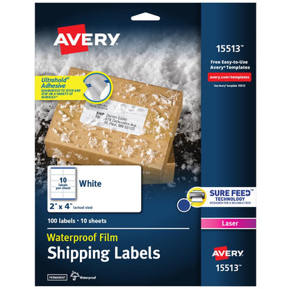 Avery Label 15513, 2" x 4", 100 Count