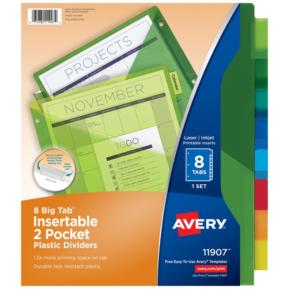 Avery Binder Divider 11907, 8 Tab, 24 Count