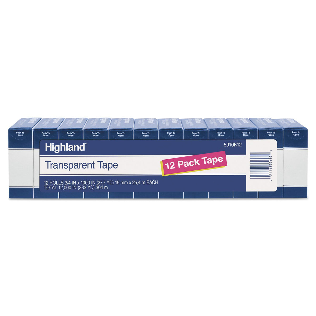 Highland Adhesive Tapes 5910K12, 0.75 in Width x 28 Yards Length, 12 Count