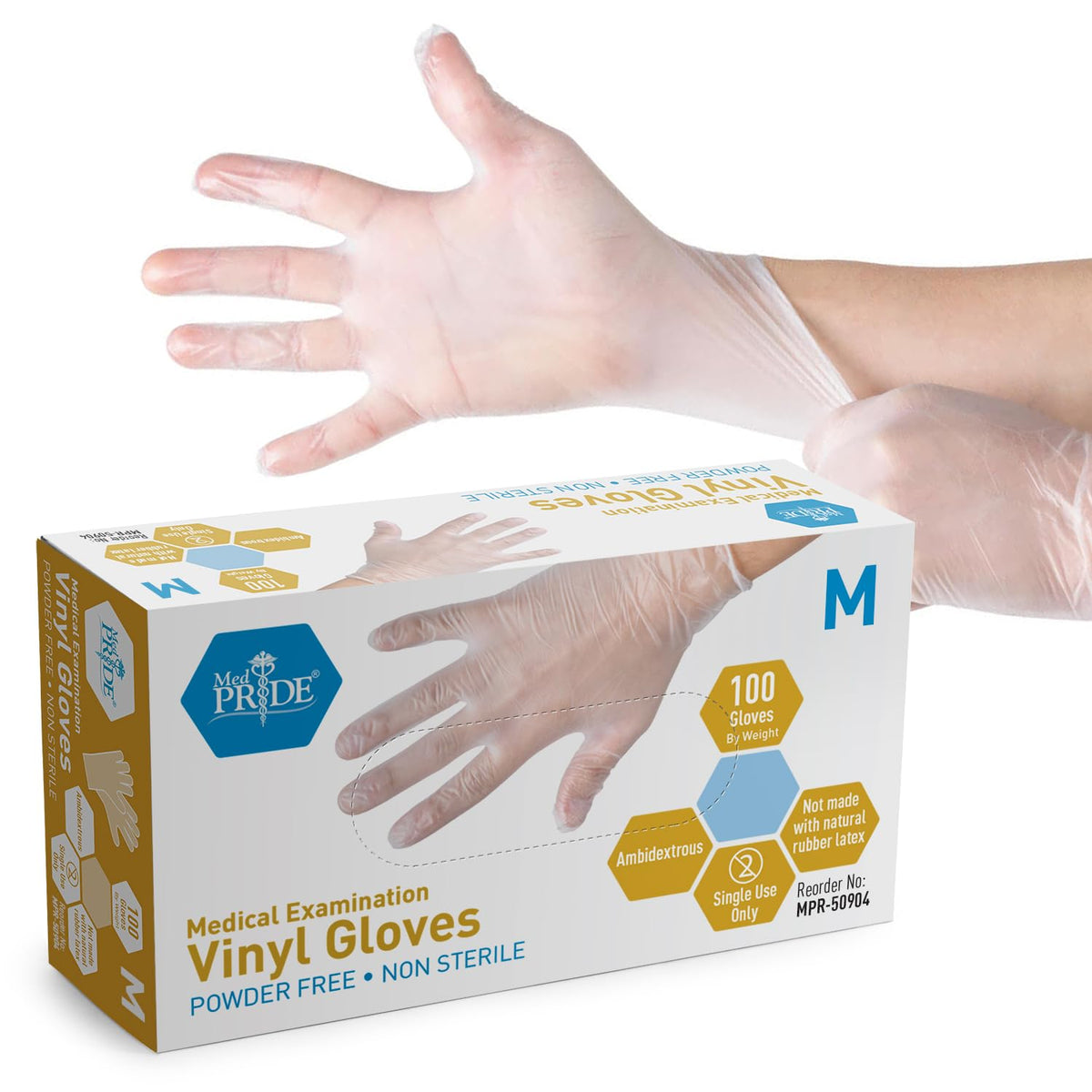 MED PRIDE Protective Glove 50904 - Box, Medium (Pack of 100)