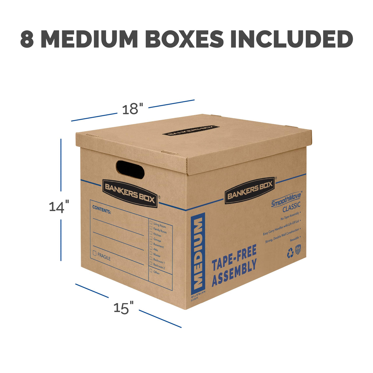 Bankers Box Storage Box 7717201, 8 Pack of Medium Boxes – view 3
