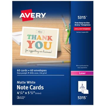 Avery Card Stock 5315, 4-1/4 x 5-1/2 in, 60 Count