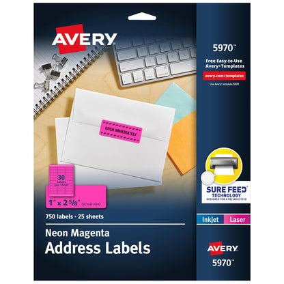 Avery Label 5970, 1 in. x 2-5/8 in., 750 Count
