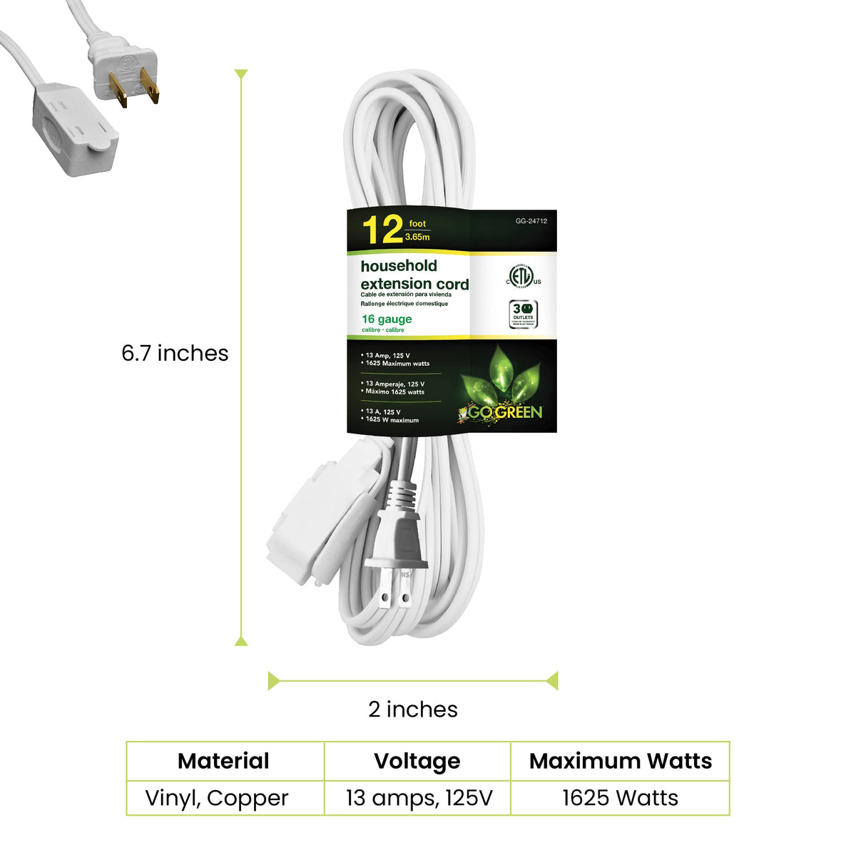 Power By GoGreen Power Cord GG-24712, 12 ft – view 2