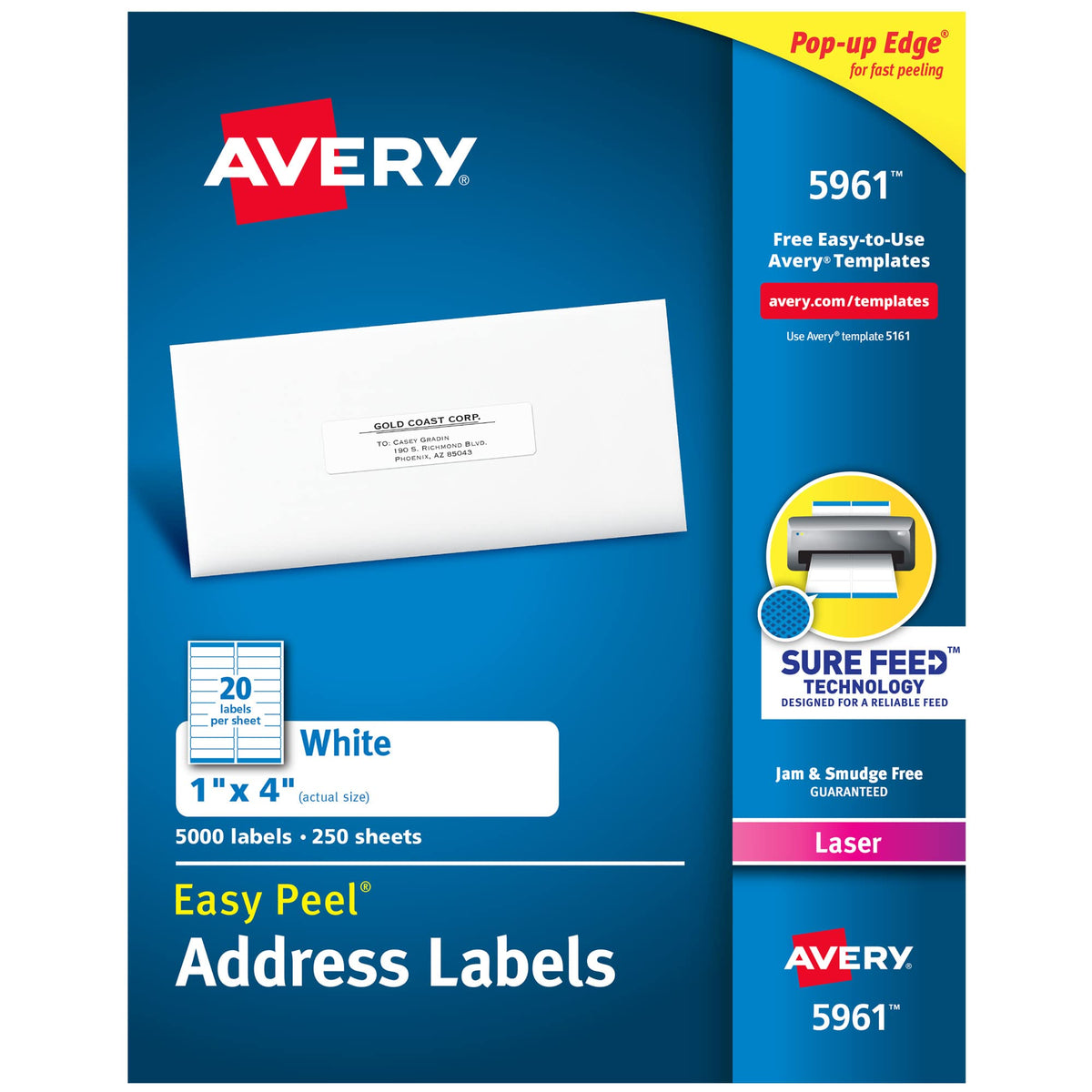 Avery Label 5961, 1 inch x 4 inch, 5 Count