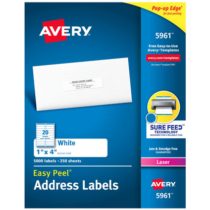 Avery Label 5961, 1 inch x 4 inch, 5 Count