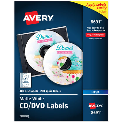 Avery Label 8691, 100 Disc labels & 200 Spine labels