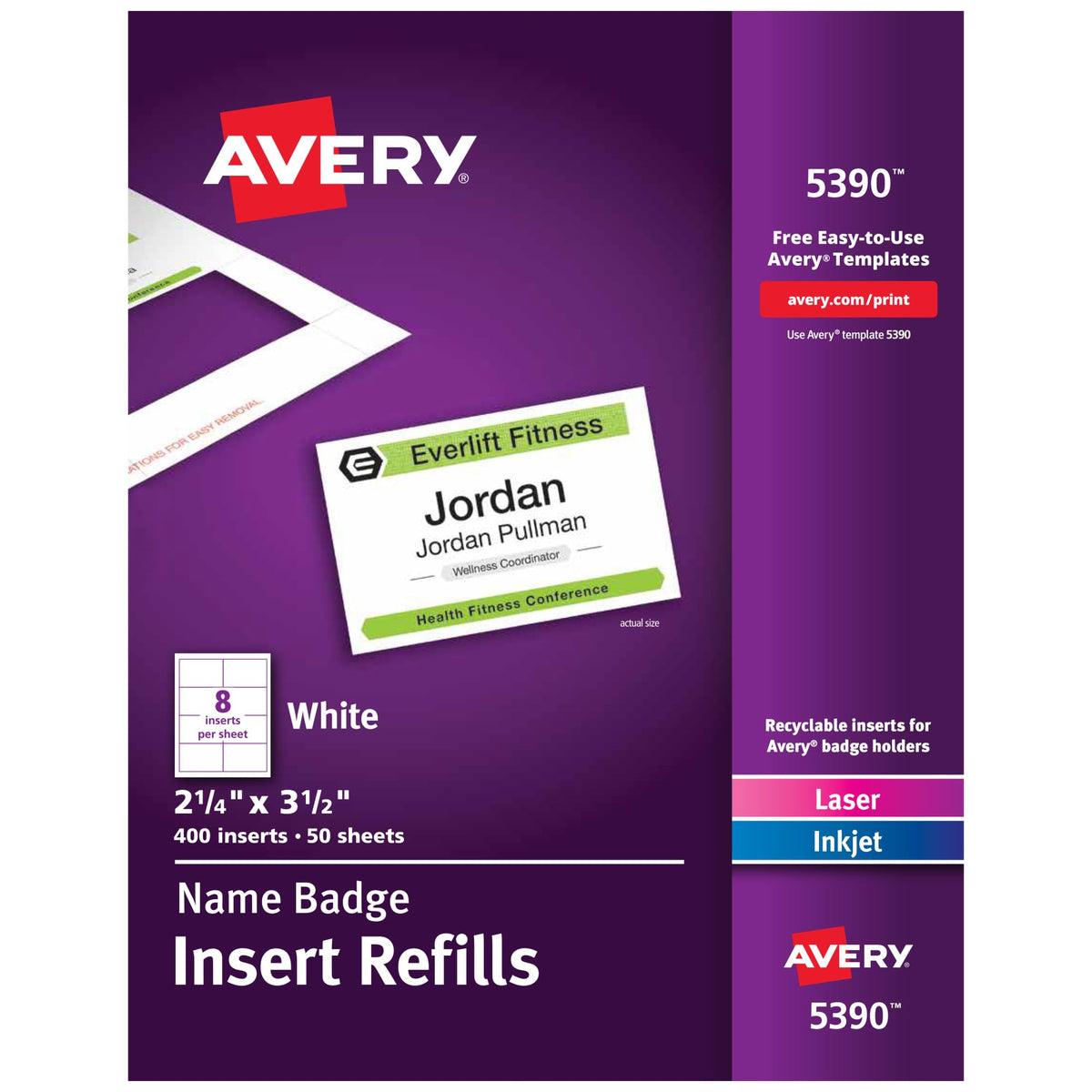 Avery Label 5390, 3-1/2 in. X 2-1/4 in., 400 Count