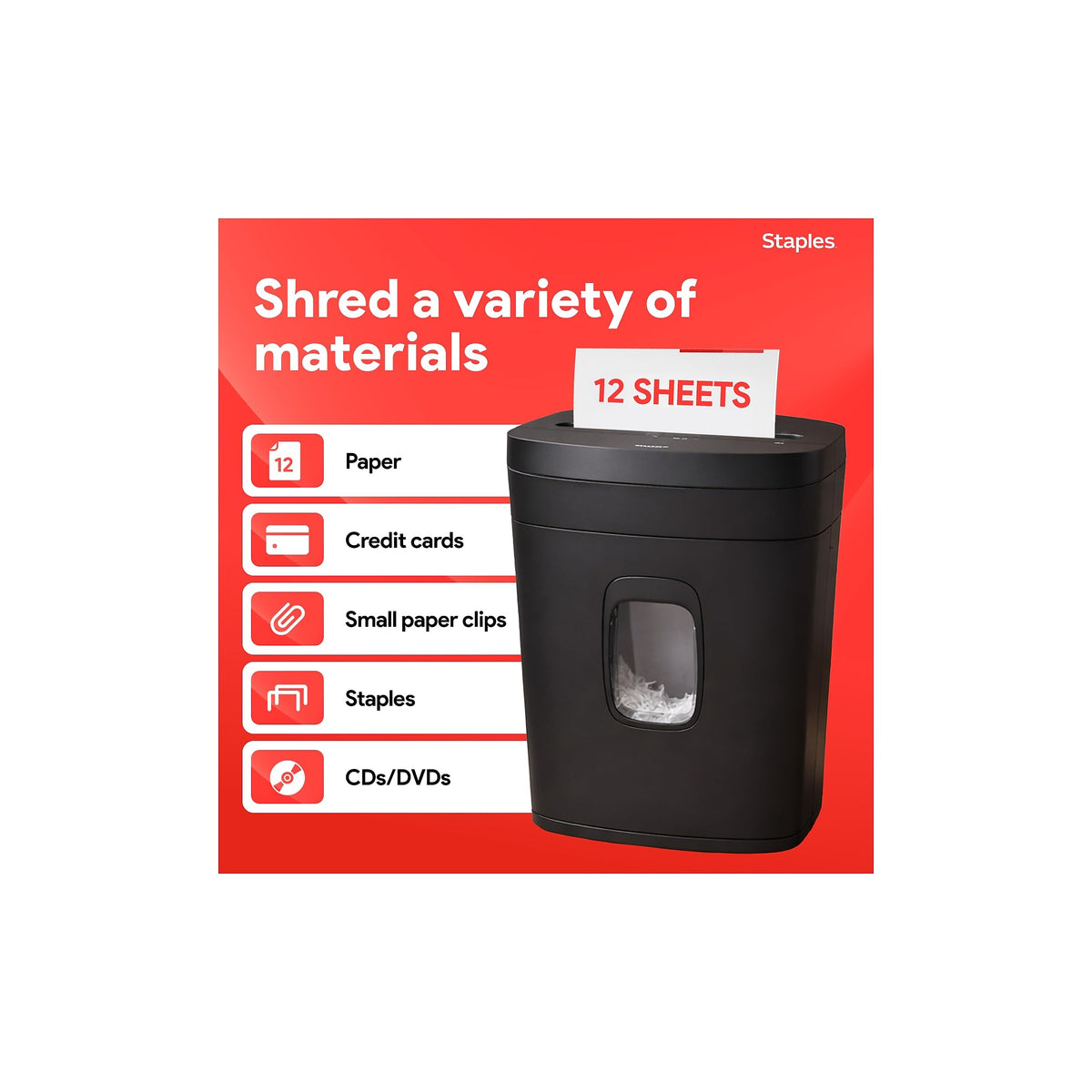 STAPLES Paper Shredder ST62153, 12 Sheet (Tall) – view 2
