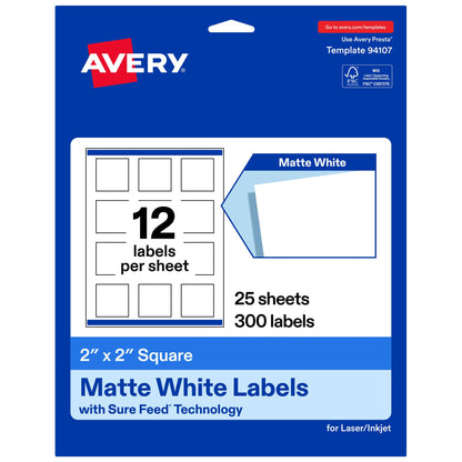 Avery Label 94107-WMP25, 2" x 2", 300 Count