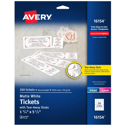Avery Card Stock 16154, 1.75" x 5.5", 200 Count