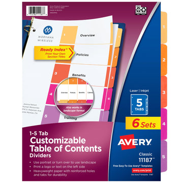 Avery Binder Divider 11187, 5 tabs, 6 Count