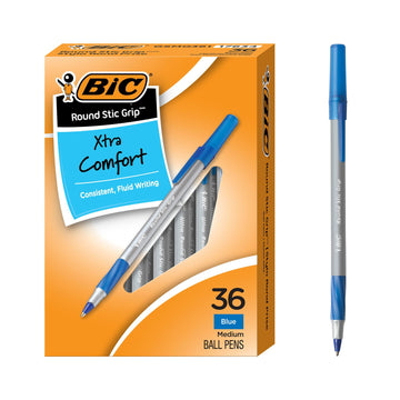 BIC Writing Instrument Round Stic Grip/GSMG361-BLU, 36 Count