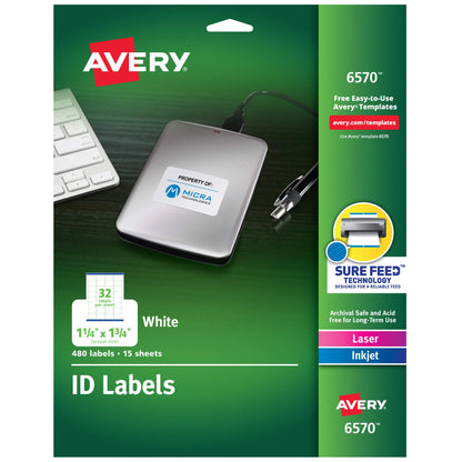 Avery Label 6570, 1-1/4" x 1-3/4", 480 Count