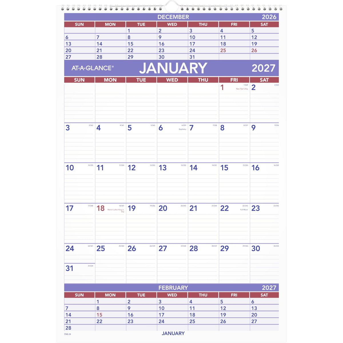 AT-A-GLANCE Calendar PM628, 15.5"W x 22.75"H