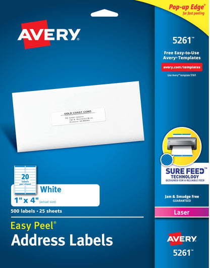 Avery Label 5261, 1 inch x 4 inch, 500 Count