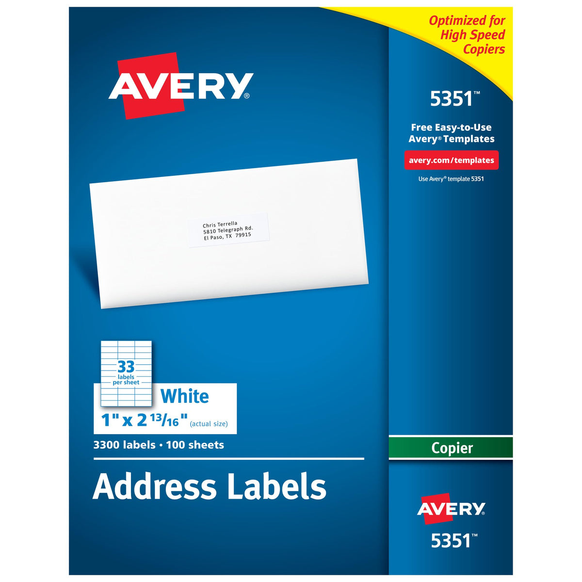 Avery Label 5351, 1" x 2-13/16"