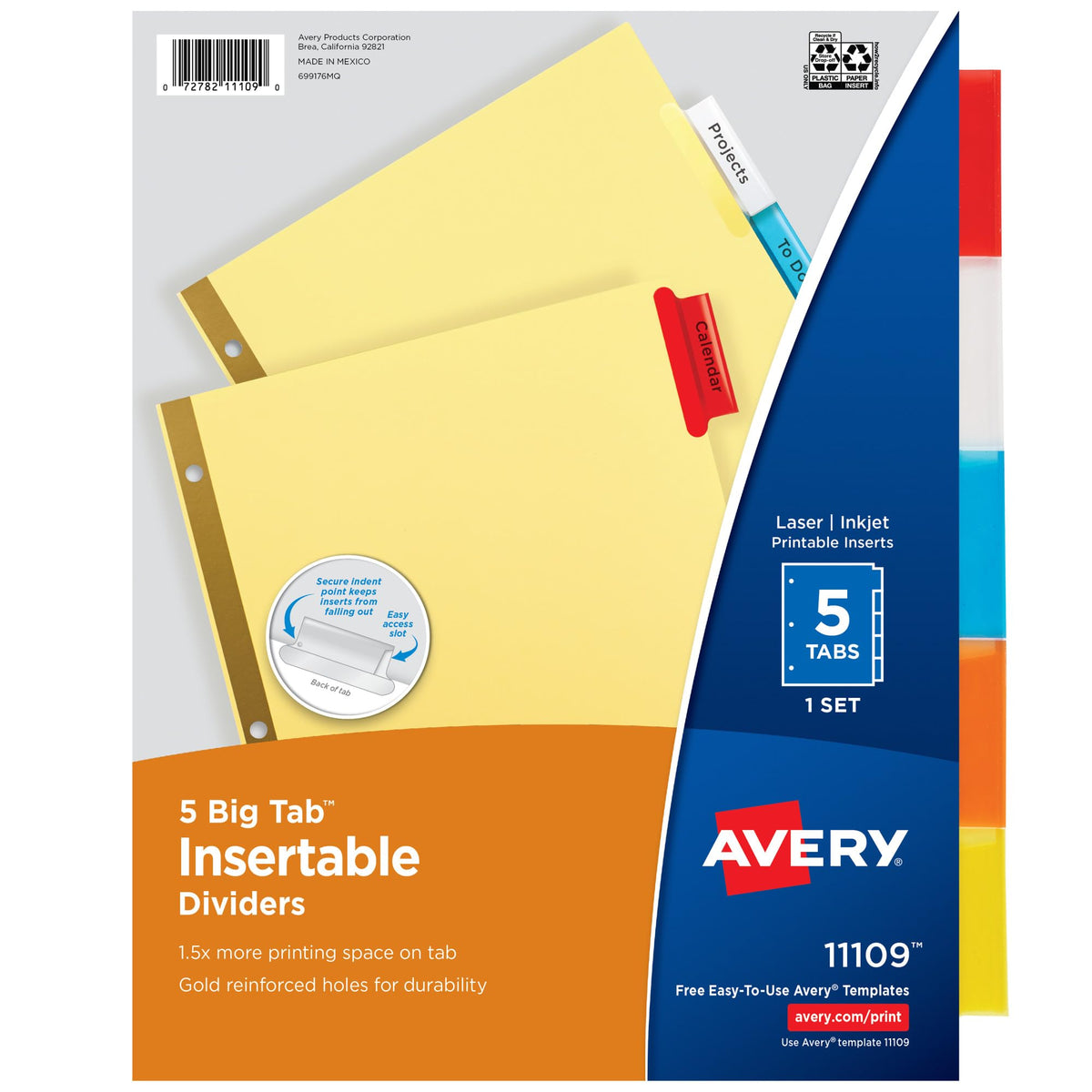 Avery Binder Divider 11109, 0.046 H x 11.0 L x 9.0 W, 5 Count