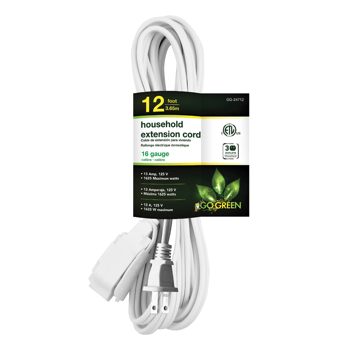 Power By GoGreen Power Cord GG-24712, 12 ft