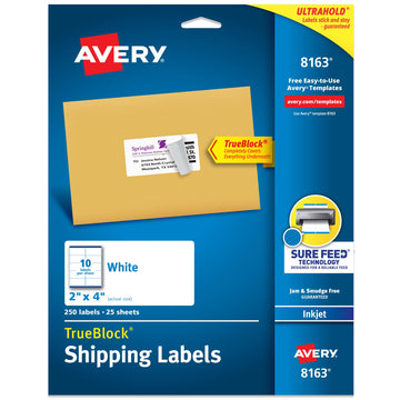 Avery Label 8163, 2" x 4" - Pack of 1, 250 Count