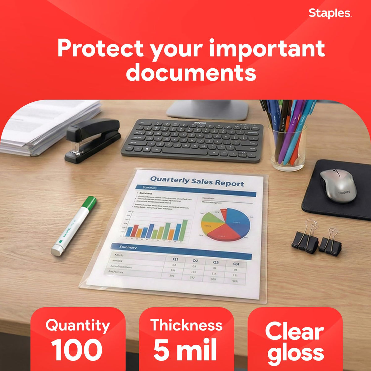 STAPLES Laminator 11021, 5 Mil, 100 Count – view 2