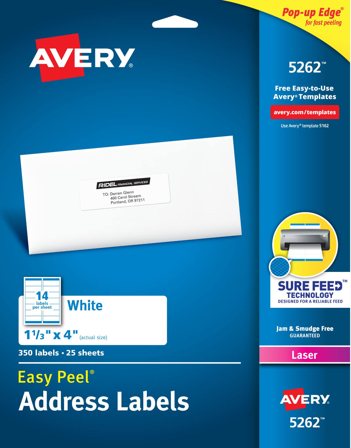 Avery Label 5262, 1-1/3" x 4", 350 Count