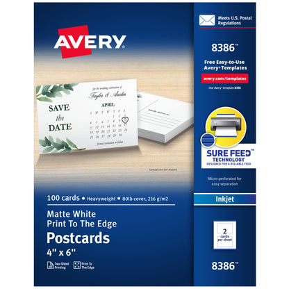 Avery Card Stock 8386, 4" x 6", 100 Count
