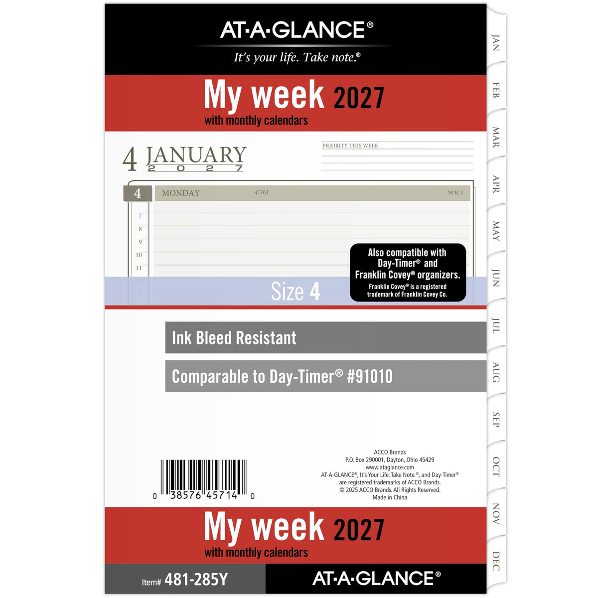 AT-A-GLANCE Planner 481-285Y, Size 4