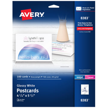 Avery Card Stock 8383, 4.25" x 5.5", 100 Count