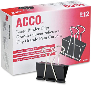 ACCO Brands Paper Clip Clamp A7072100B-CS, Large (1.06" capacity), 12 Count