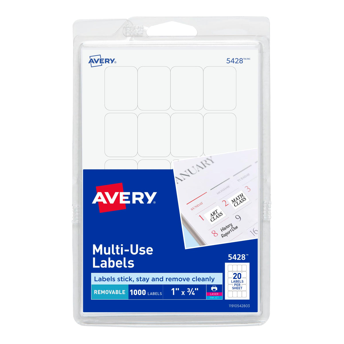 Avery Label 5428, 0.75 x 1 in, 1000 Count
