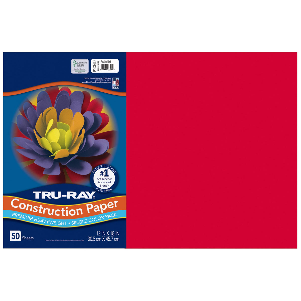 Tru-Ray Art Media Paper 103063, 12" x 18", 50 Count, Festive Red