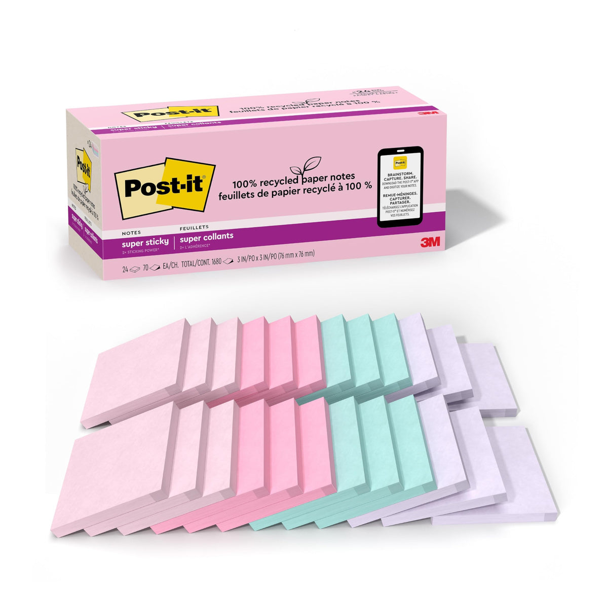 Post-it Self Stick Note 654R-24SSNRPCP, 3" x 3"