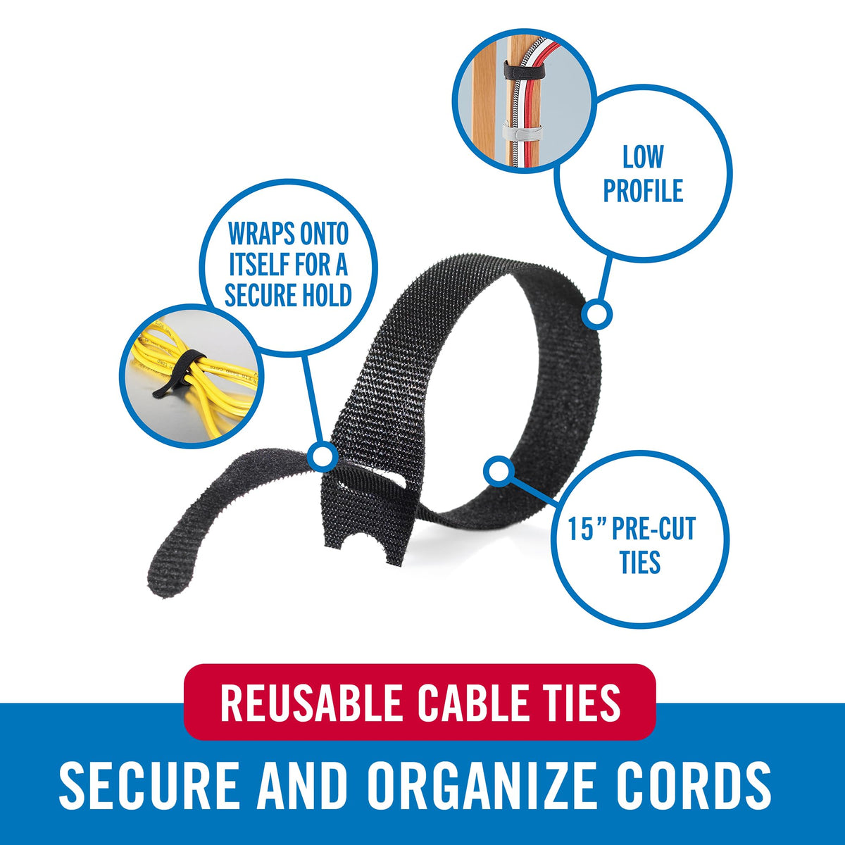 VELCRO Brand Cable Tie 94257, 15 x 1/2In - 30 Ties – view 2
