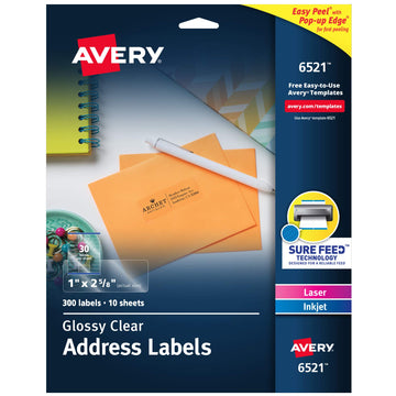 Avery Label 6521, 1" x 2-5/8", 300 Count