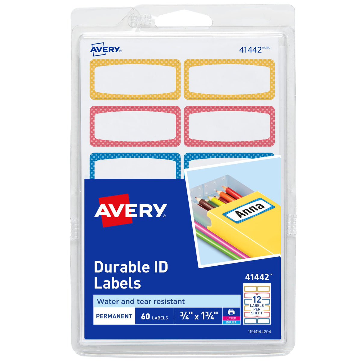 Avery Label 41442, 3/4 in. x 1-3/4 in., 60 Count