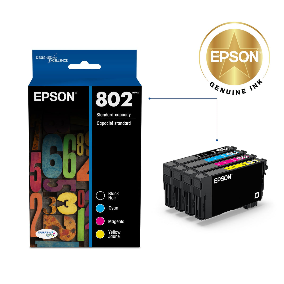 Epson Inkjet Printer Ink T802120-BCS, Standard Capacity, 4 Count – view 2
