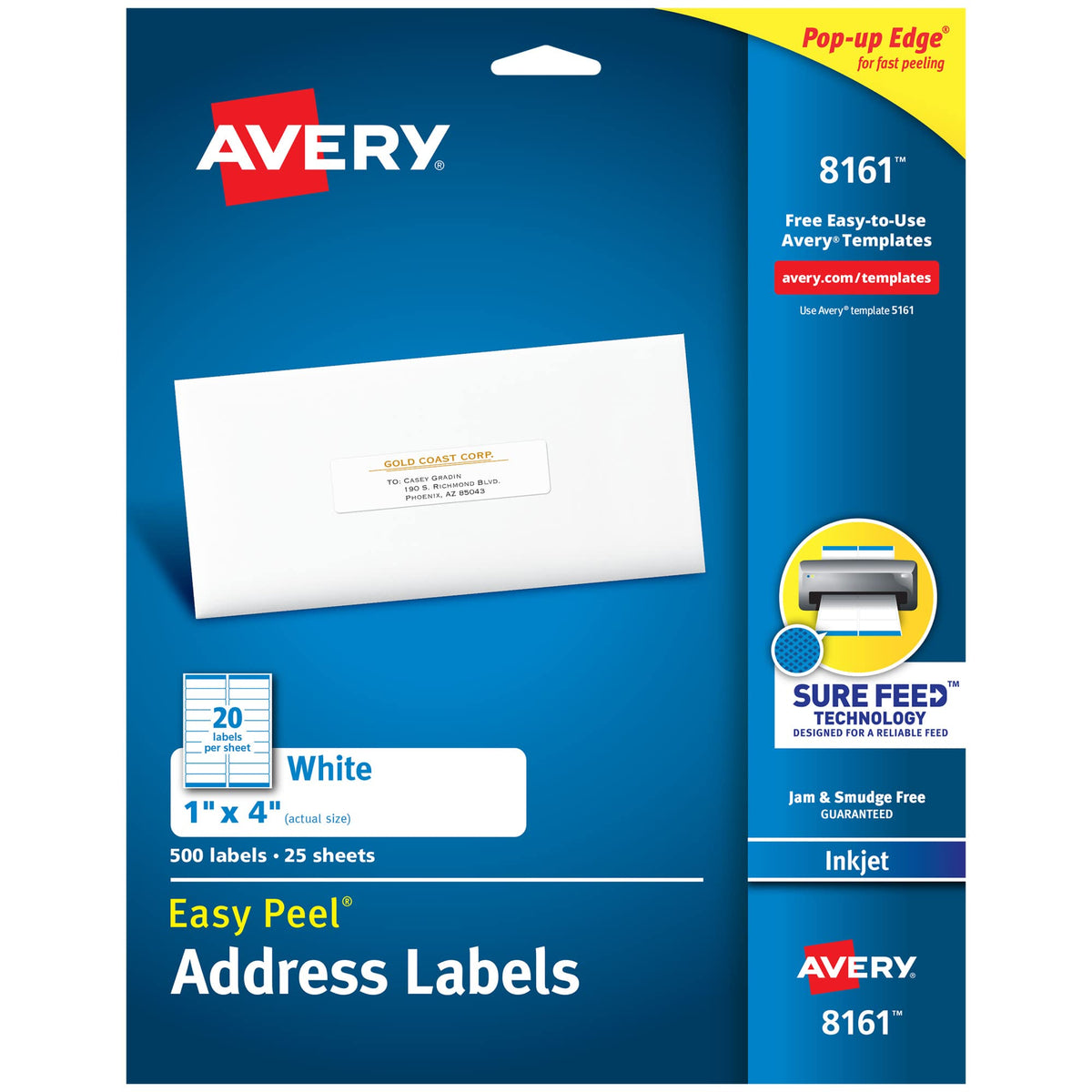 Avery Label 8161, 1 in. x 4 in., 500 Count