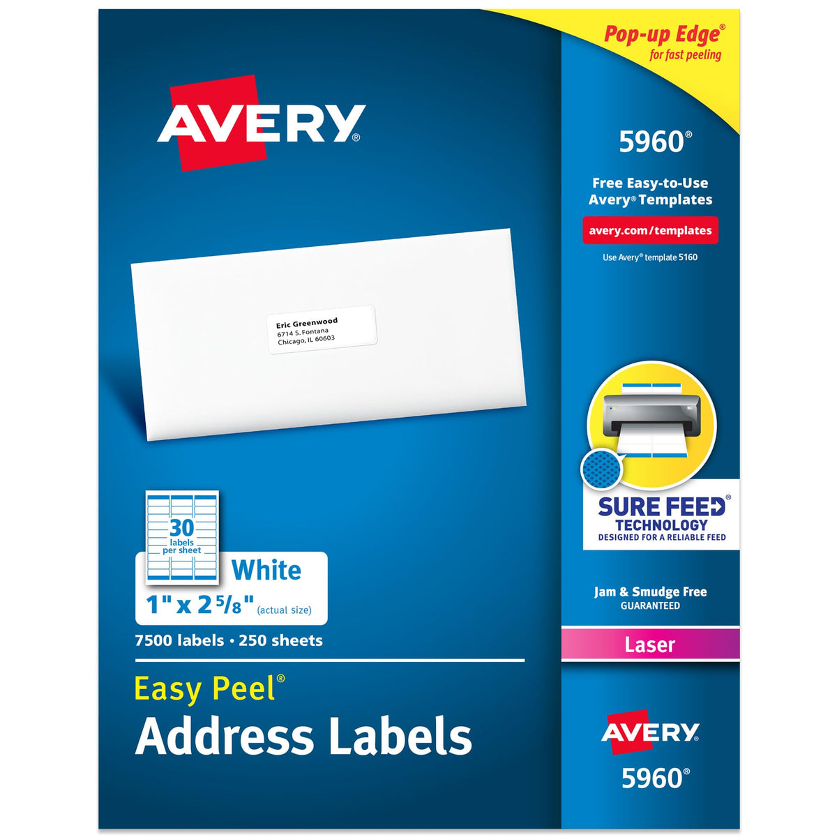 Avery Label 5960, 1" x 2-5/8", 7 Count